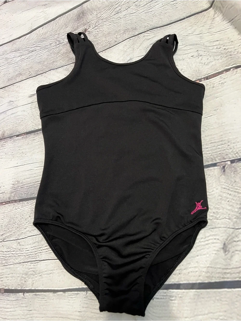 Capezio Girls' Black leotard with Pink Logo